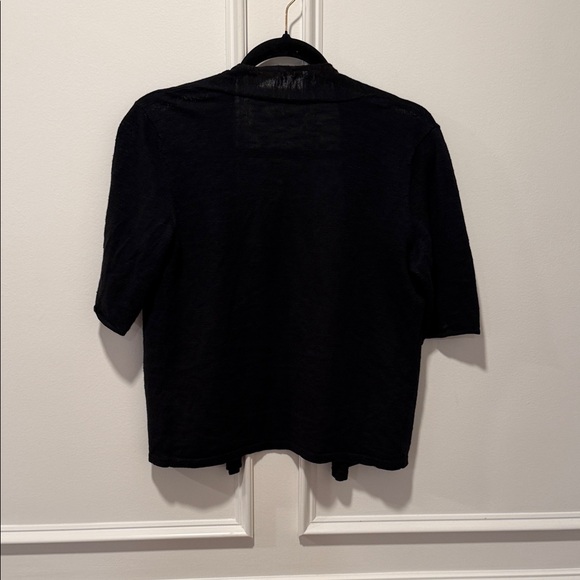 Eileen Fisher Black Linen Cardigan Petite Size PS Short Sleeve Open Front - Picture 2 of 5